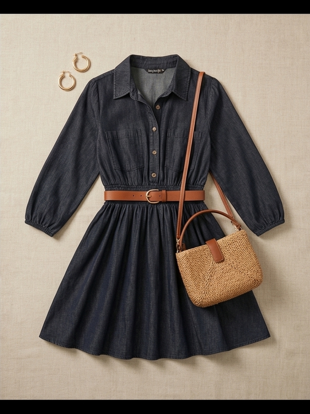 Dark Denim Button-Front Dress